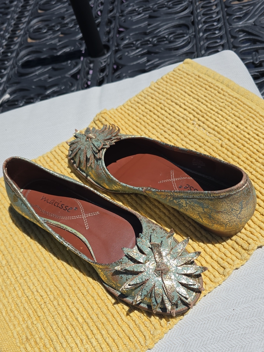 Matisse metallic Green-Gold Floral Leather Ballet Flats